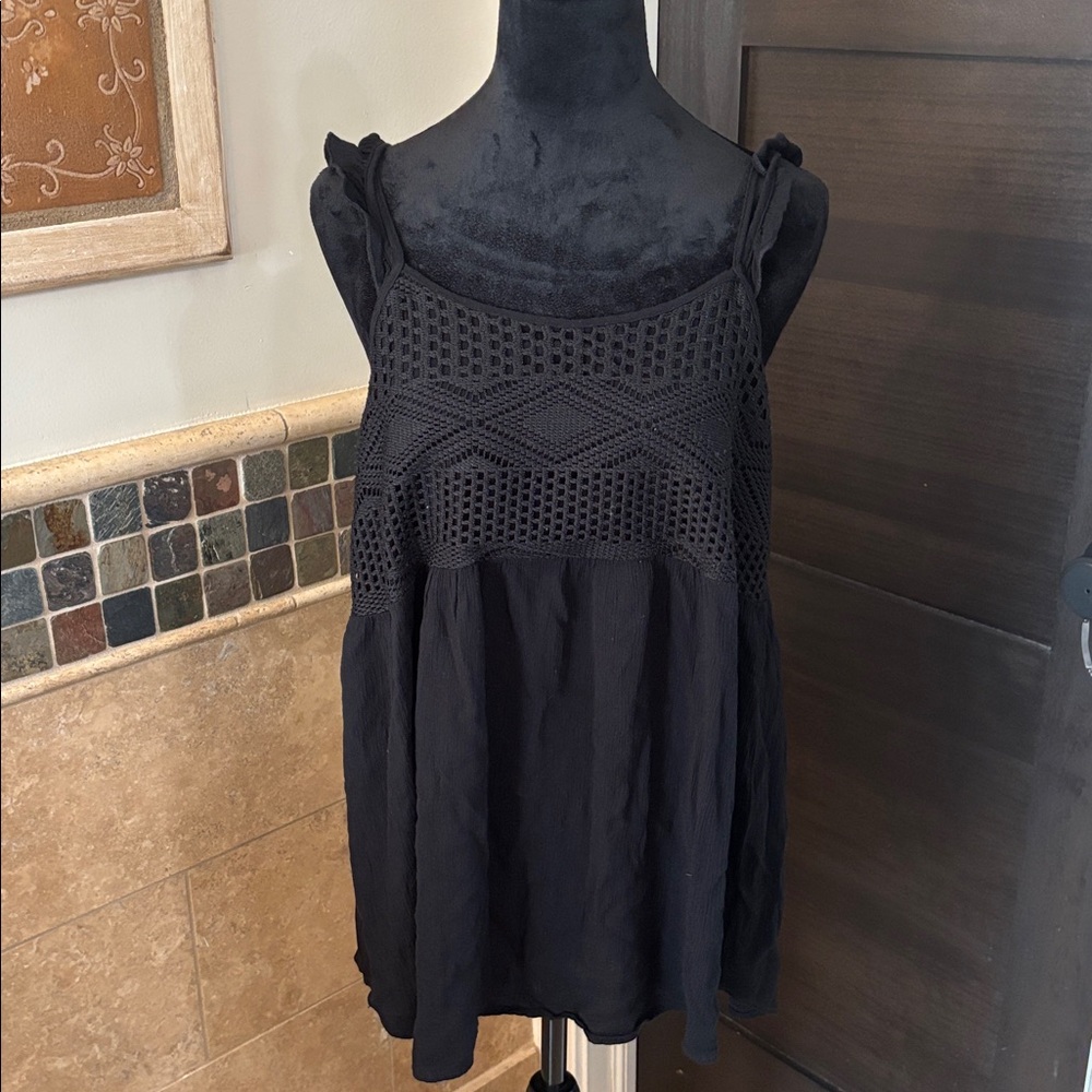 Elegant Black Crochet Detail Top